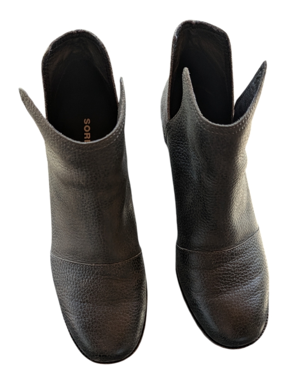 Sorel Gray/Black Leather Ankle Booties with Block Heel - Picture 4 of 10